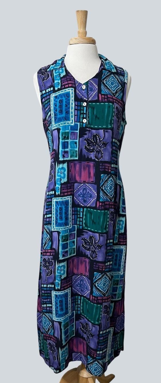 Vintage Impressions Workshop Maxi Dress 90s Artsy Floral Tie Back Sleeveless L